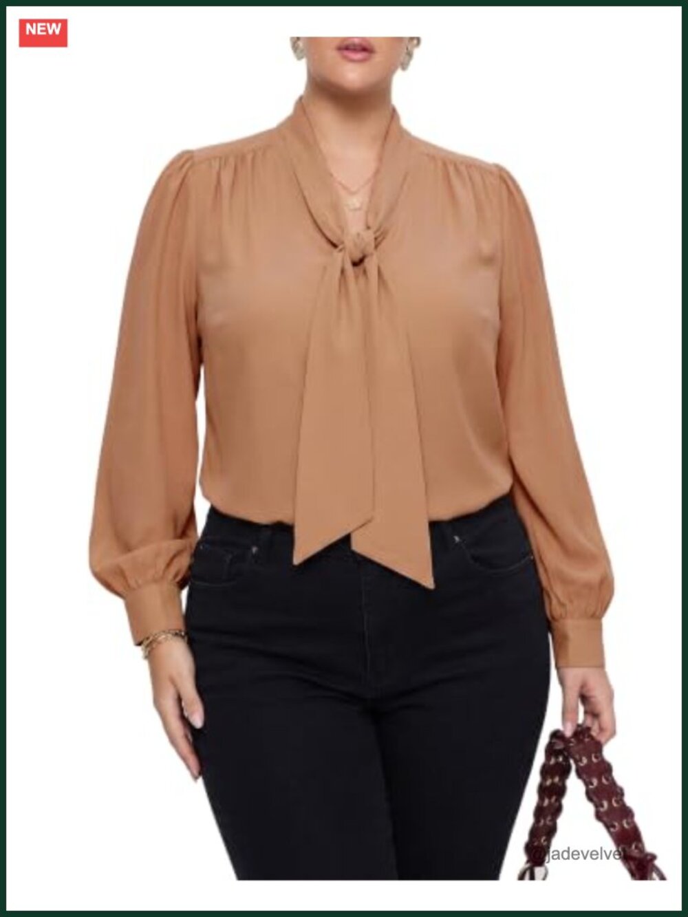 Plus Size Bow Tie Neck Long Sleeve Blouse Work Office Fall Top